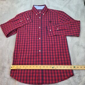 Chaps Mens Dress Shirt Button Down Large Red‎ Blue Plaid Long Sleeve
